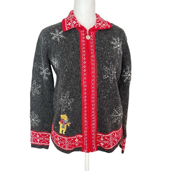 Disney Store Womens Small Full Zip Sweater Vintage Winnie The Pooh Snowflake - Picture 4 of 8
